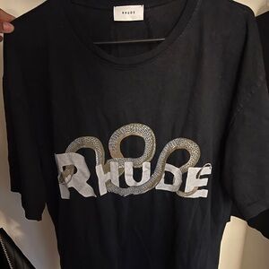 Rhude Black Tee with Snake Graphic
